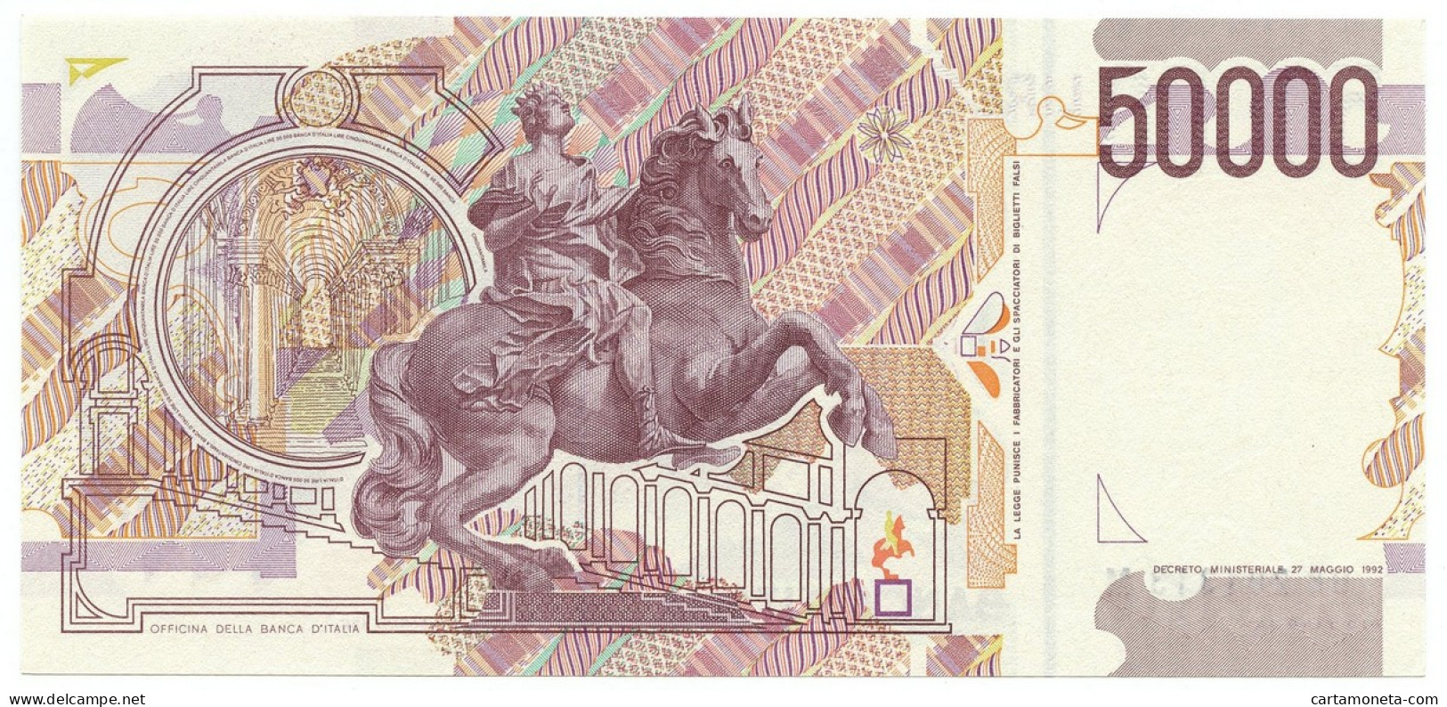 50000 LIRE GIAN LORENZO BERNINI II TIPO LETTERA B 09/12/1992 QFDS - Altri & Non Classificati