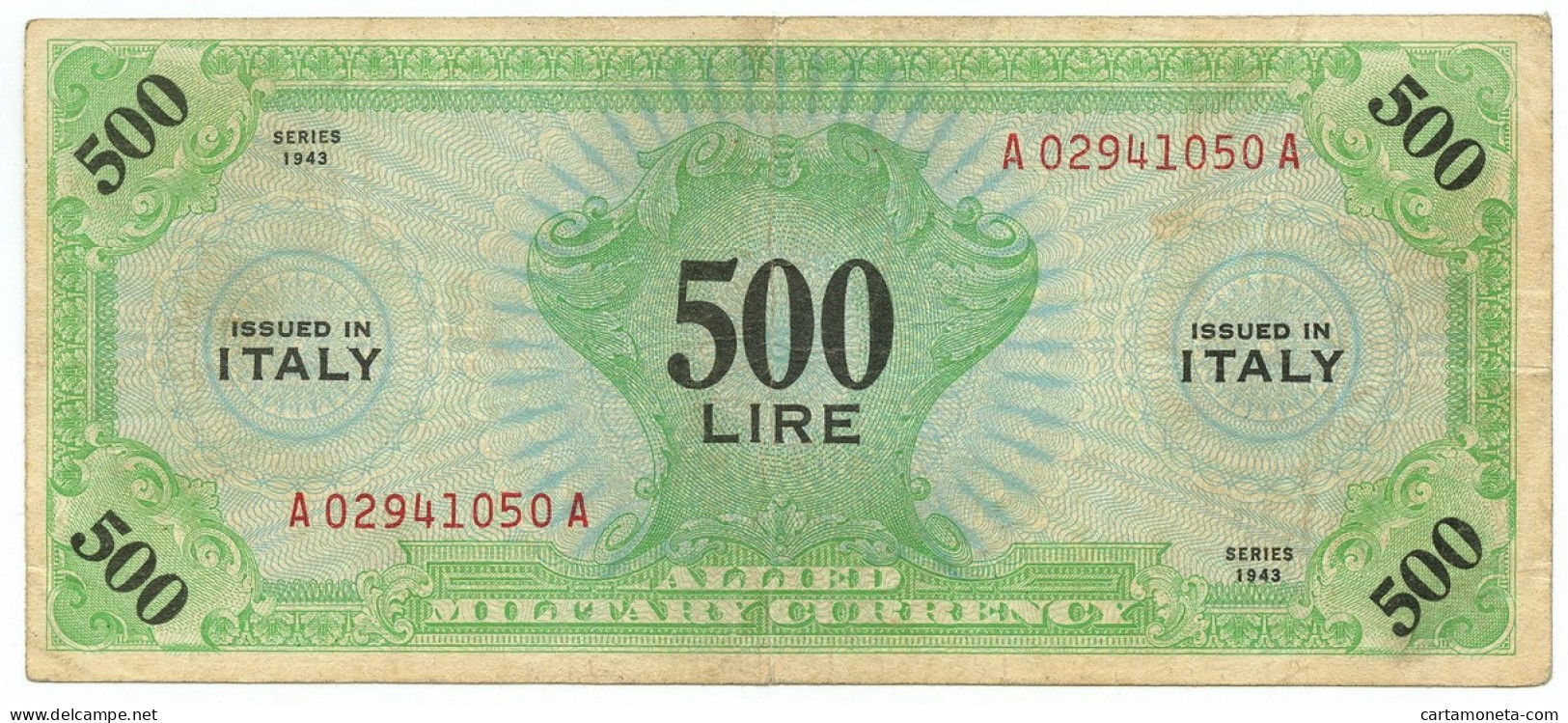 500 LIRE OCCUPAZIONE AMERICANA IN ITALIA MONOLINGUA BEP 1943 BB - Occupazione Alleata Seconda Guerra Mondiale