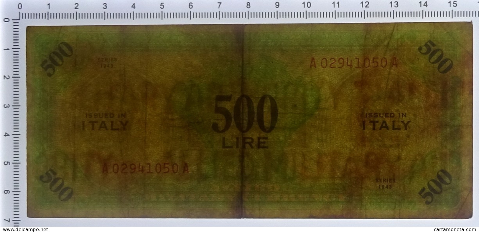 500 LIRE OCCUPAZIONE AMERICANA IN ITALIA MONOLINGUA BEP 1943 BB - Occupation Alliés Seconde Guerre Mondiale