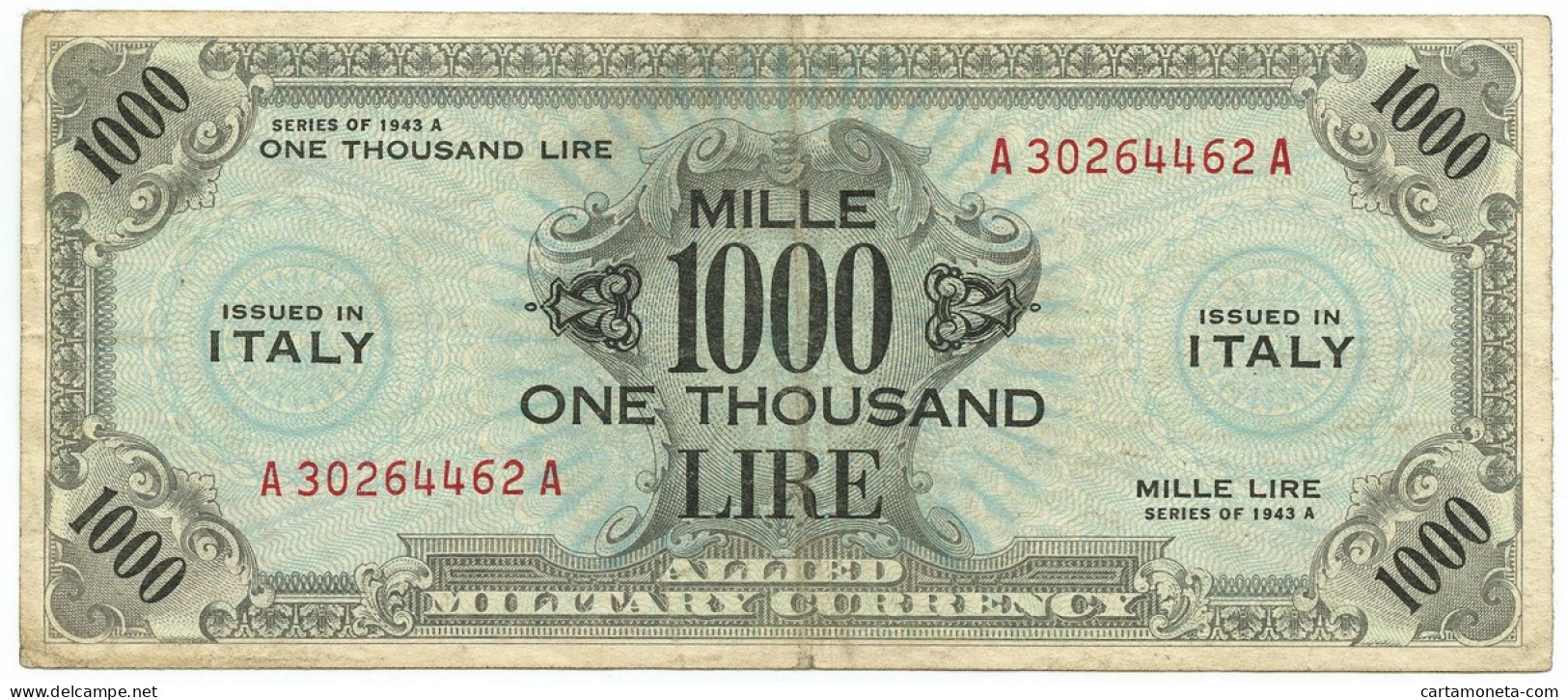 1000 LIRE OCCUPAZIONE AMERICANA IN ITALIA BILINGUE FLC A-A 1943 A BB - Occupazione Alleata Seconda Guerra Mondiale