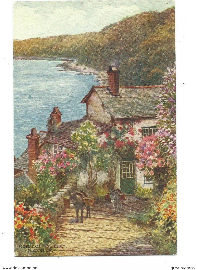 Devon  Postcard Clovelly Rose Cottage And Bay Salmon Umposted Artist Embossed - Clovelly