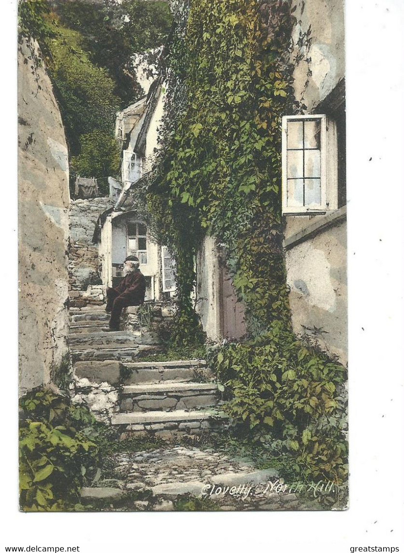 Devon  Postcard Clovelly North Hill . Old Man Sitting Posted 1908 Clovelly Cds  Frith's - Clovelly