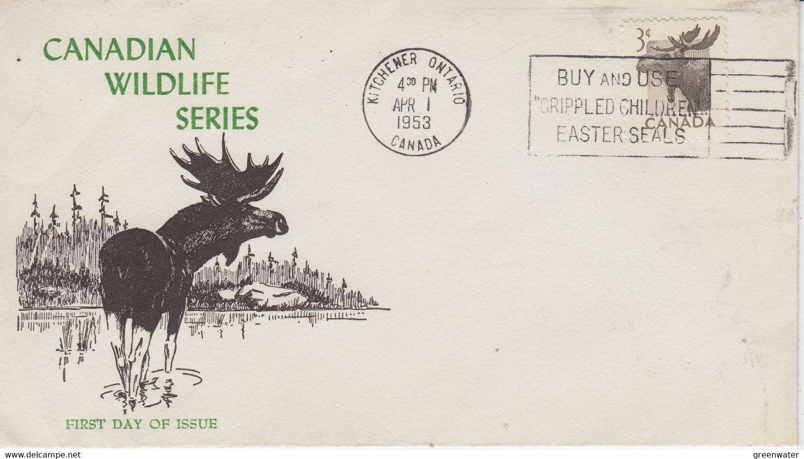 Canada 1953 Moose 1v FDC Ca Kitchener Ontario APR 1 1953 (AN170) - Faune Arctique