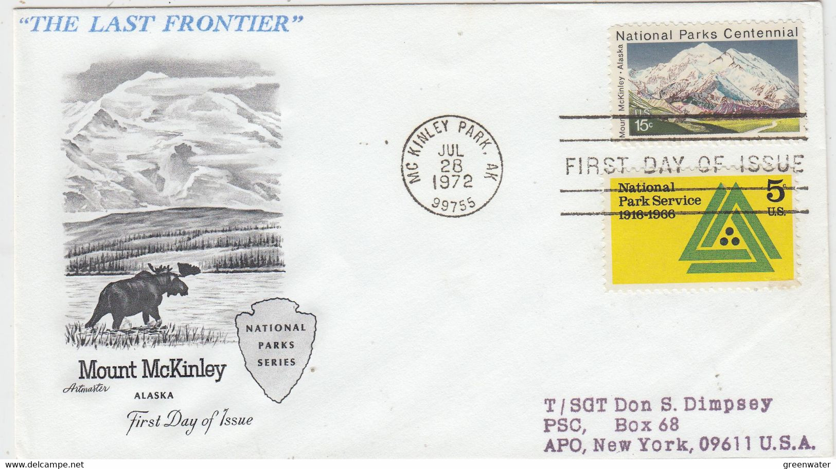 USA Moose/Mount McKinley FDC Ca McKinley Park JUL 26 1972 (AN170A) - Faune Arctique