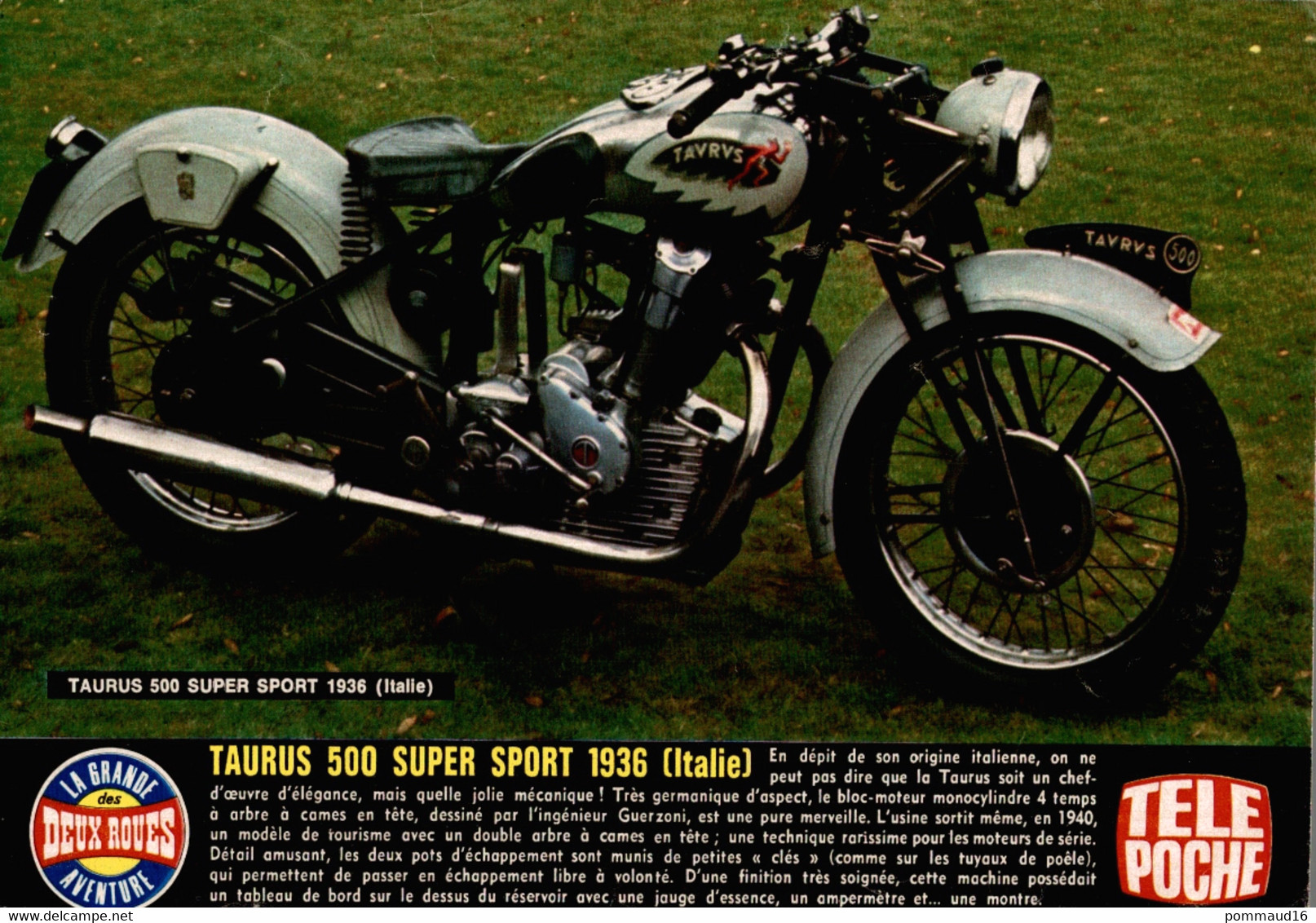 Fiche Technique D'une Taurus 500 Super Sport 1936 (Italie), Découpée Dans Télé Poche - Moto