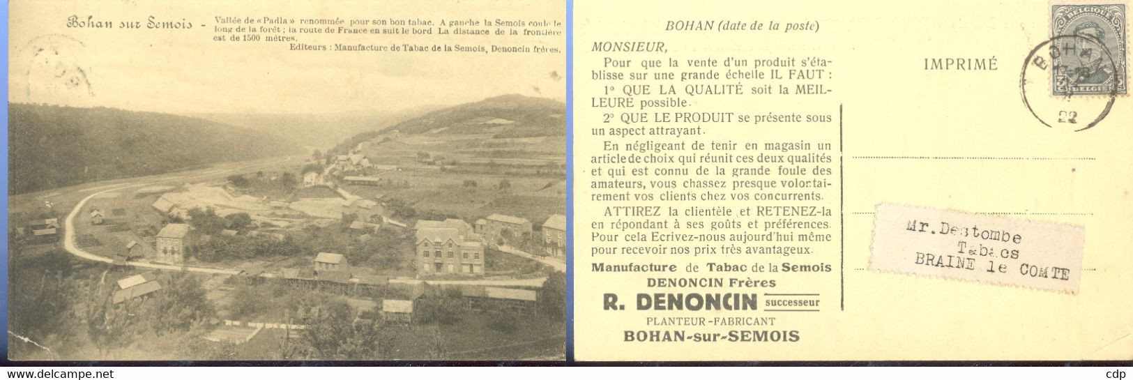 Cpa Bohan Pub Tabac Denoncin  1922 - Vresse-sur-Semois