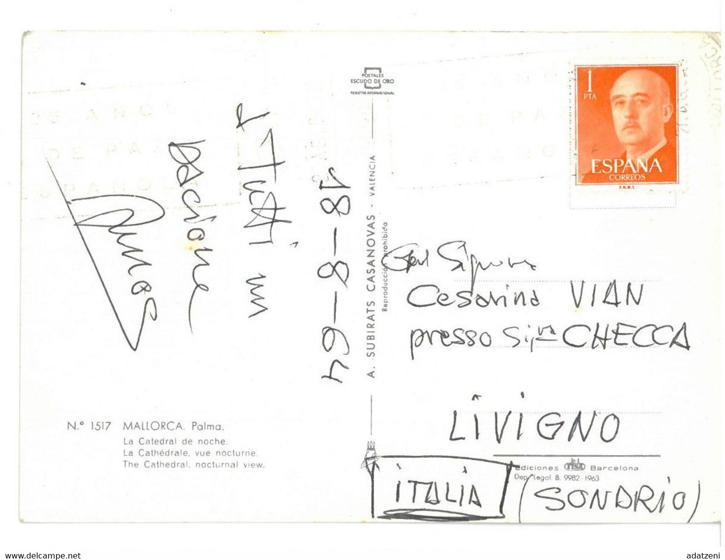 BR3384 Spagna Mallorca Palma La Catedral De Noche Viaggiata 1964 Verso Livigno - La Palma