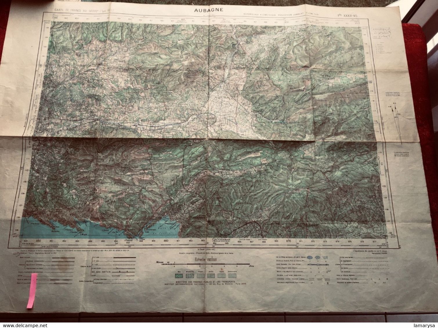 WW2-1942 AUBAGNE Carte France Géographique Armée Topographique Type 1922 Quadrillage Kilomètrque Lambert Zone Sud - Cartes Topographiques
