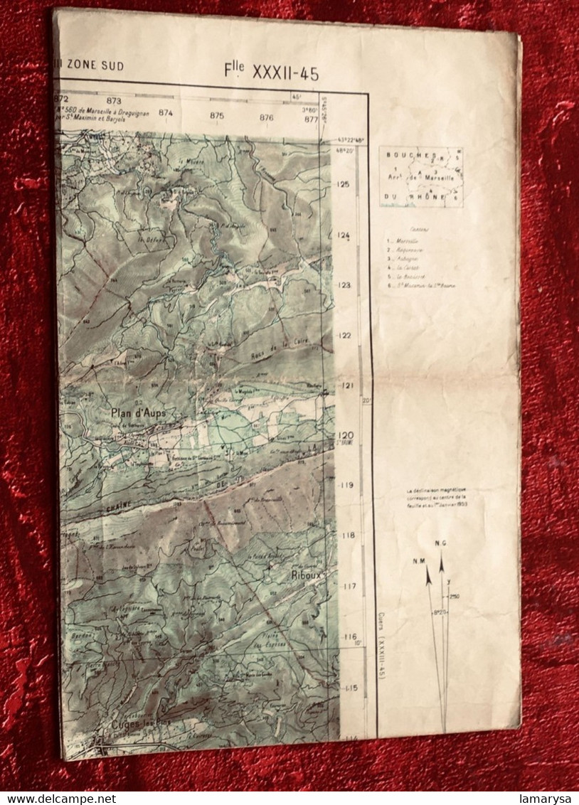 WW2-1942 AUBAGNE Carte France Géographique Armée Topographique Type 1922 quadrillage kilomètrque Lambert zone sud