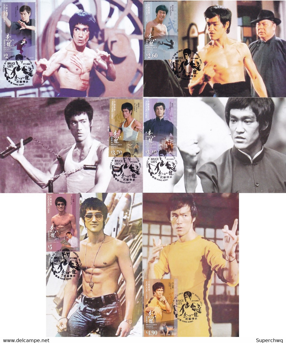 China Hong Kong Maximum Card，2000 ​​​​​​​Bruce Lee's Martial Arts Heritage，6 Pcs - Maximumkaarten
