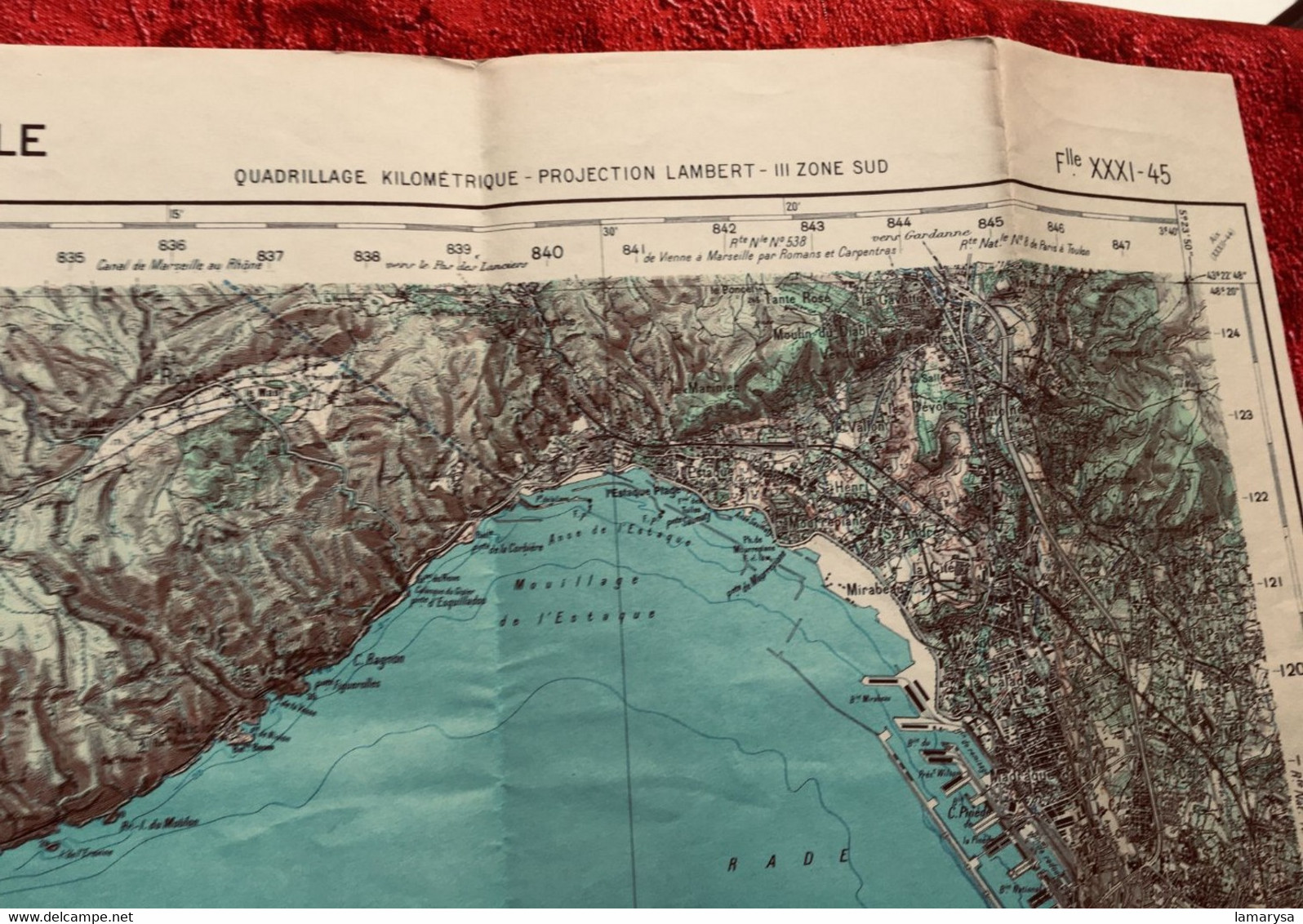 WW2-1941 Marseille Type1922 Carte France Géographique Armée Topographique quadrillage km Lambert-Martigues-les Iles--