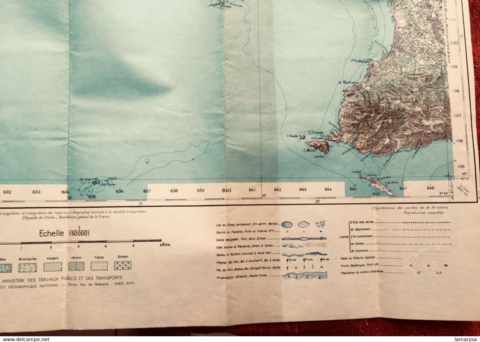 WW2-1941 Marseille Type1922 Carte France Géographique Armée Topographique quadrillage km Lambert-Martigues-les Iles--