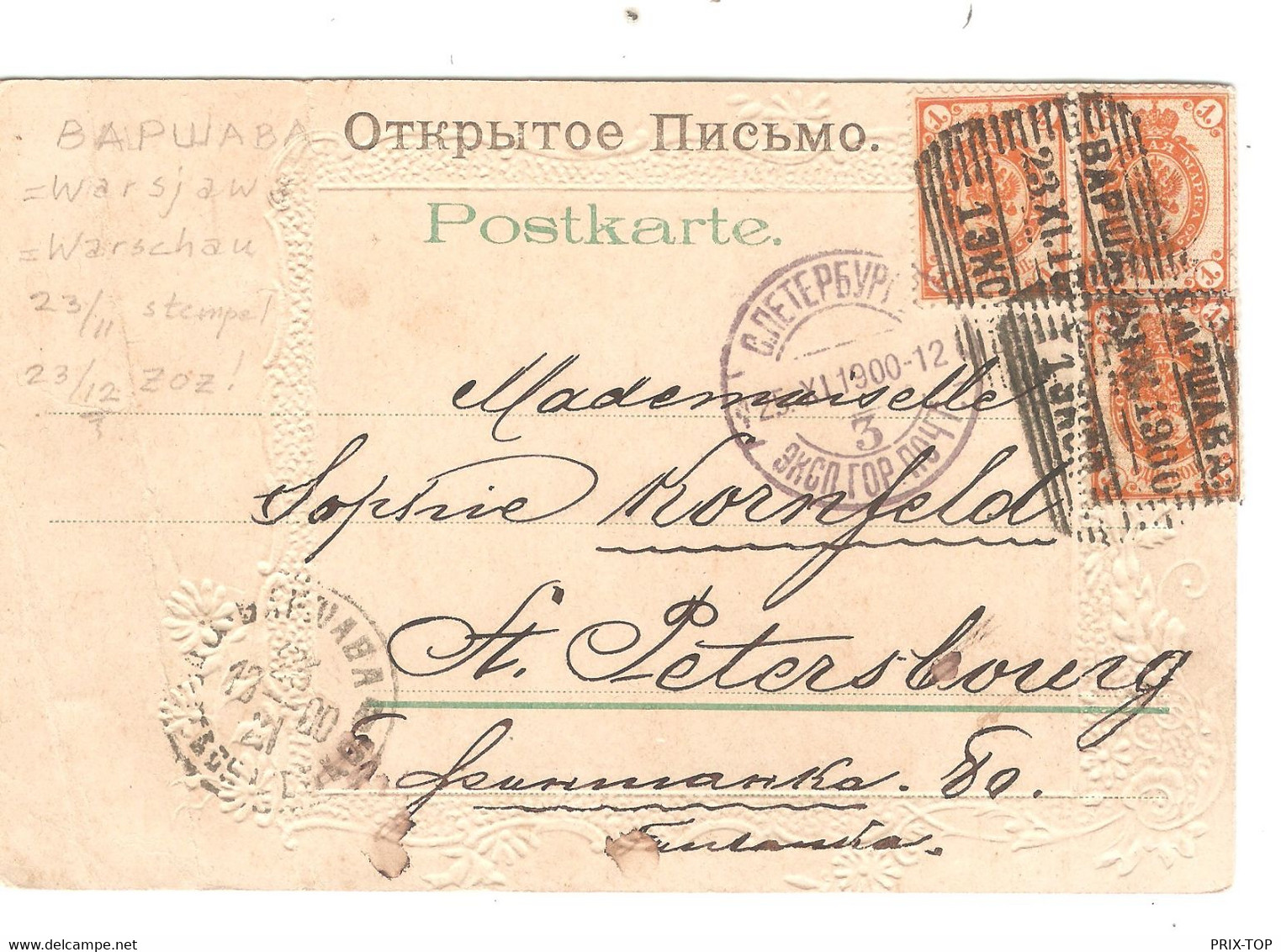 Poland PC Folded Canc. BAPWABA / Warsaw1900 > St. Petersbourg - Storia Postale