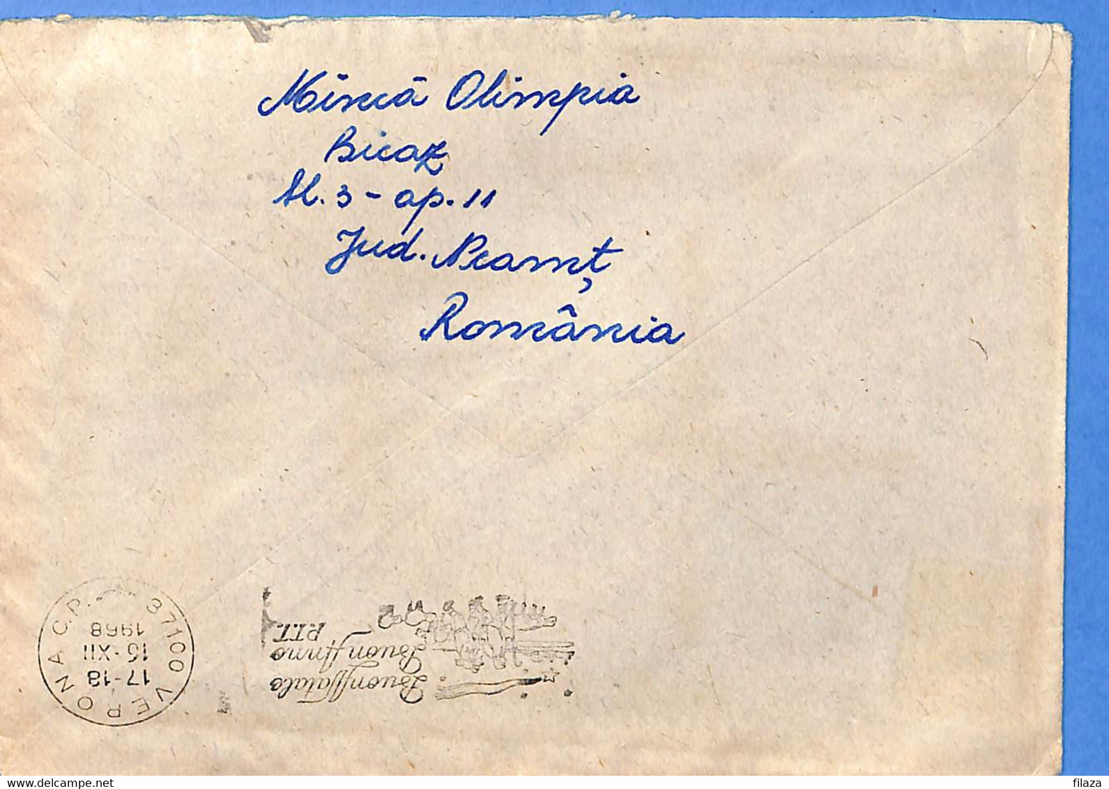 Lettre : Romania To Italy Singer DINO L00076 - Cartas & Documentos