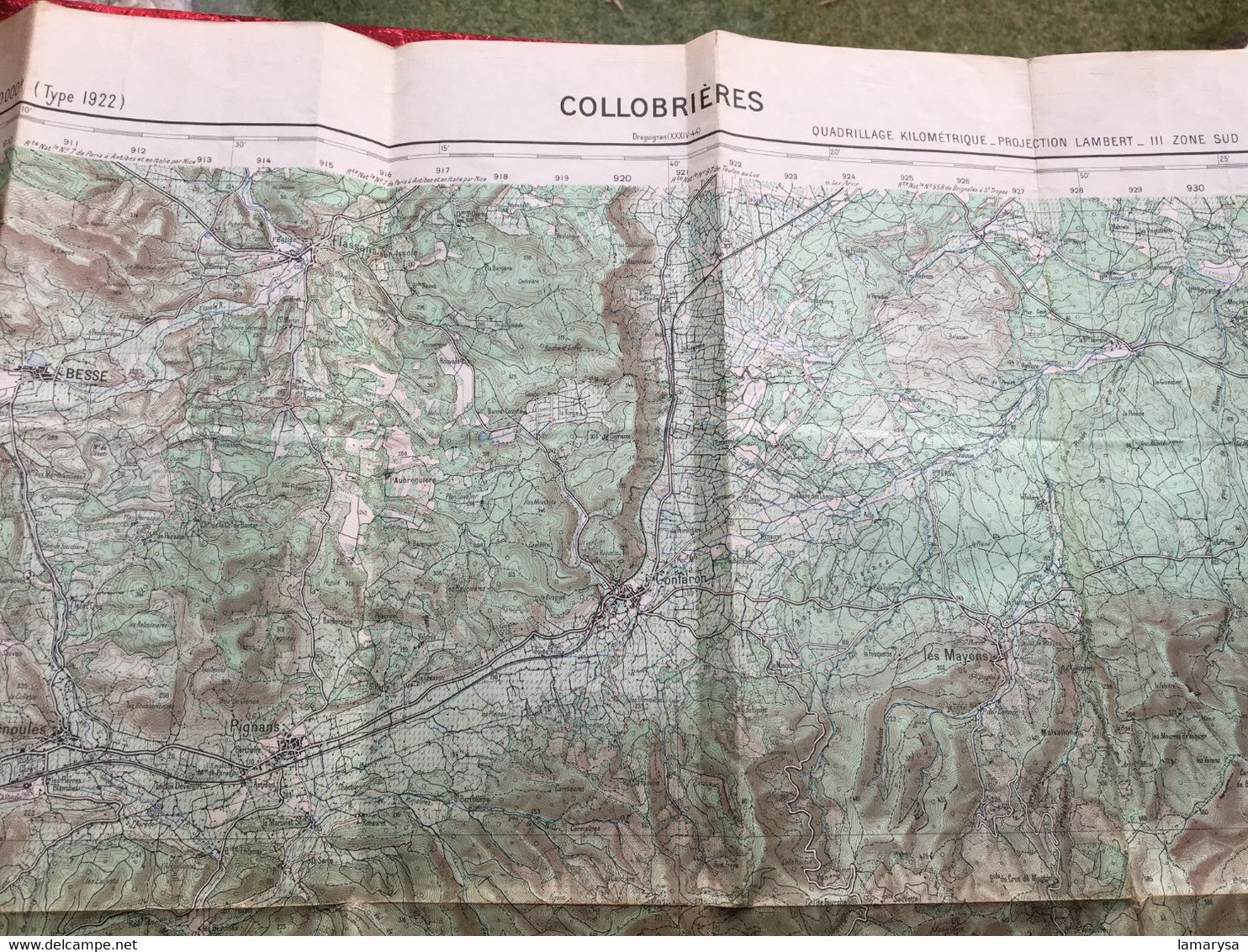 1937-Collobrières Carte Topographique Type 1922 Géographique Armées -Quadrillage Km Lambert 3-Hyéres - Porquerolles - Cartes Topographiques