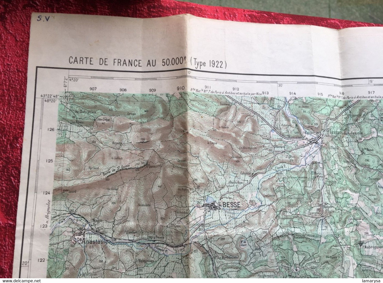 1937-Collobrières Carte Topographique Type 1922 Géographique Armées -Quadrillage Km Lambert 3-Hyéres - Porquerolles - Cartes Topographiques