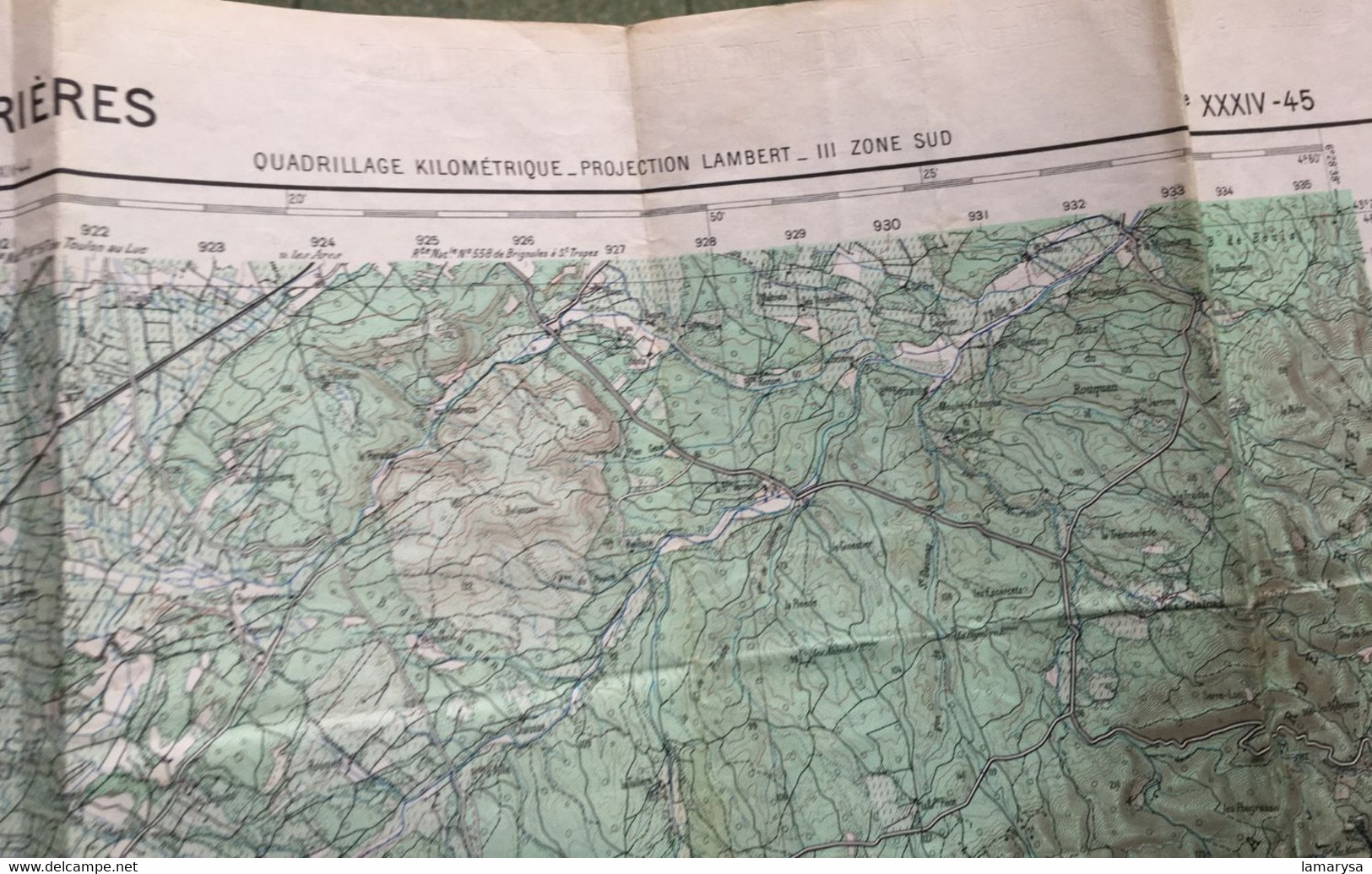 1937-Collobrières Carte topographique Type 1922 Géographique Armées -Quadrillage Km Lambert 3-Hyéres - Porquerolles