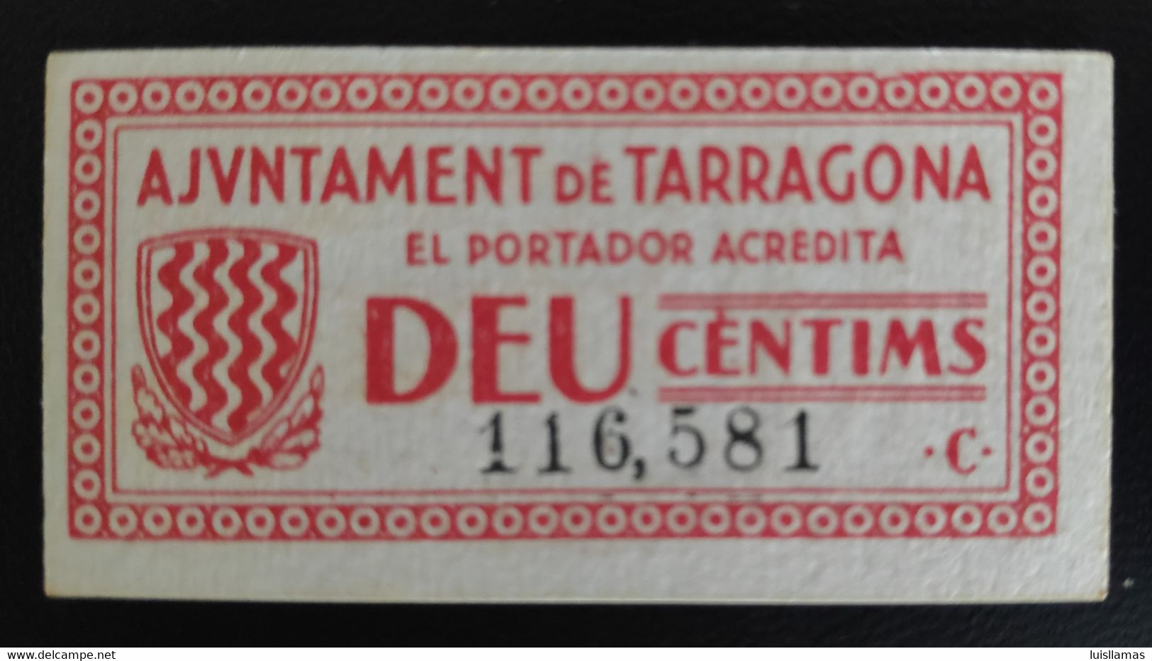 España 1937 República, Billete Local De 10 Ct. De Tarragona. - Otros & Sin Clasificación