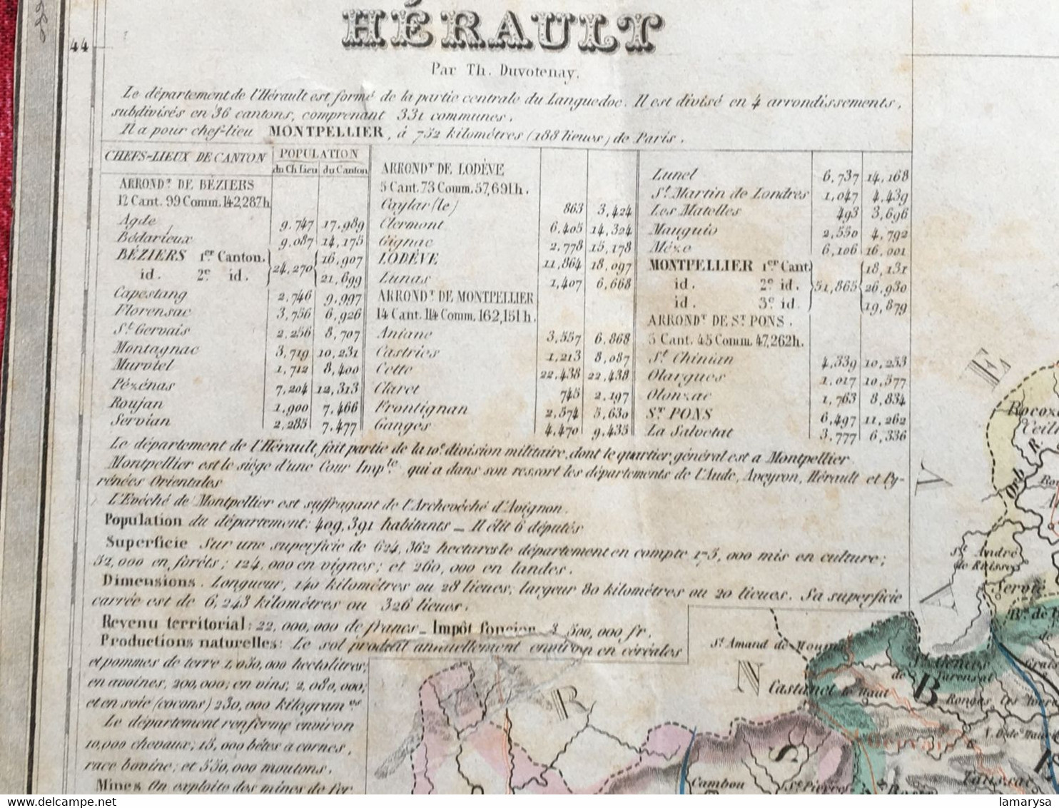 1860-Département De L' Hérault Ancienne Carte Topographique Géographique - Montpellier- Béziers- Lodève.. - Cartes Topographiques