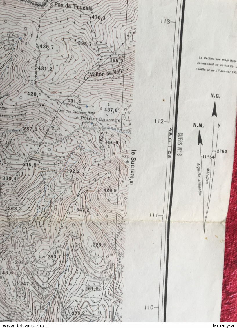 1941-WW2- Cuers N°7 ancienne Carte topographique Géographique Armées 1932-- Coté Montreux le grand cap-Carroyage Km