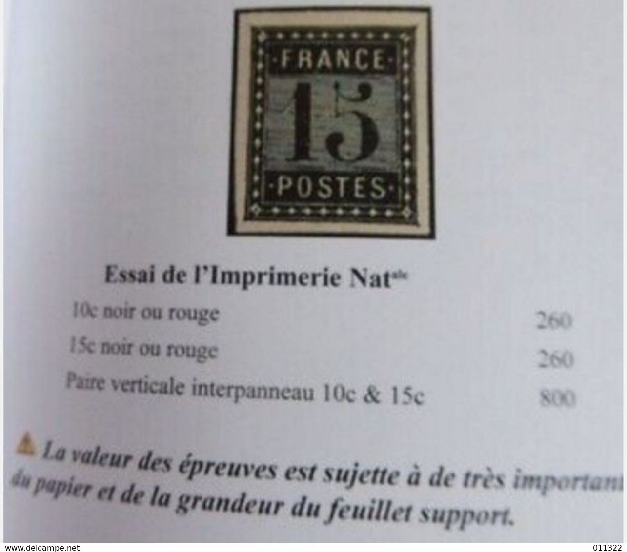 FRANCE VAL 10C &15 C BLACK ESSAY WITH GUTTER NO GUM - 1872-1920