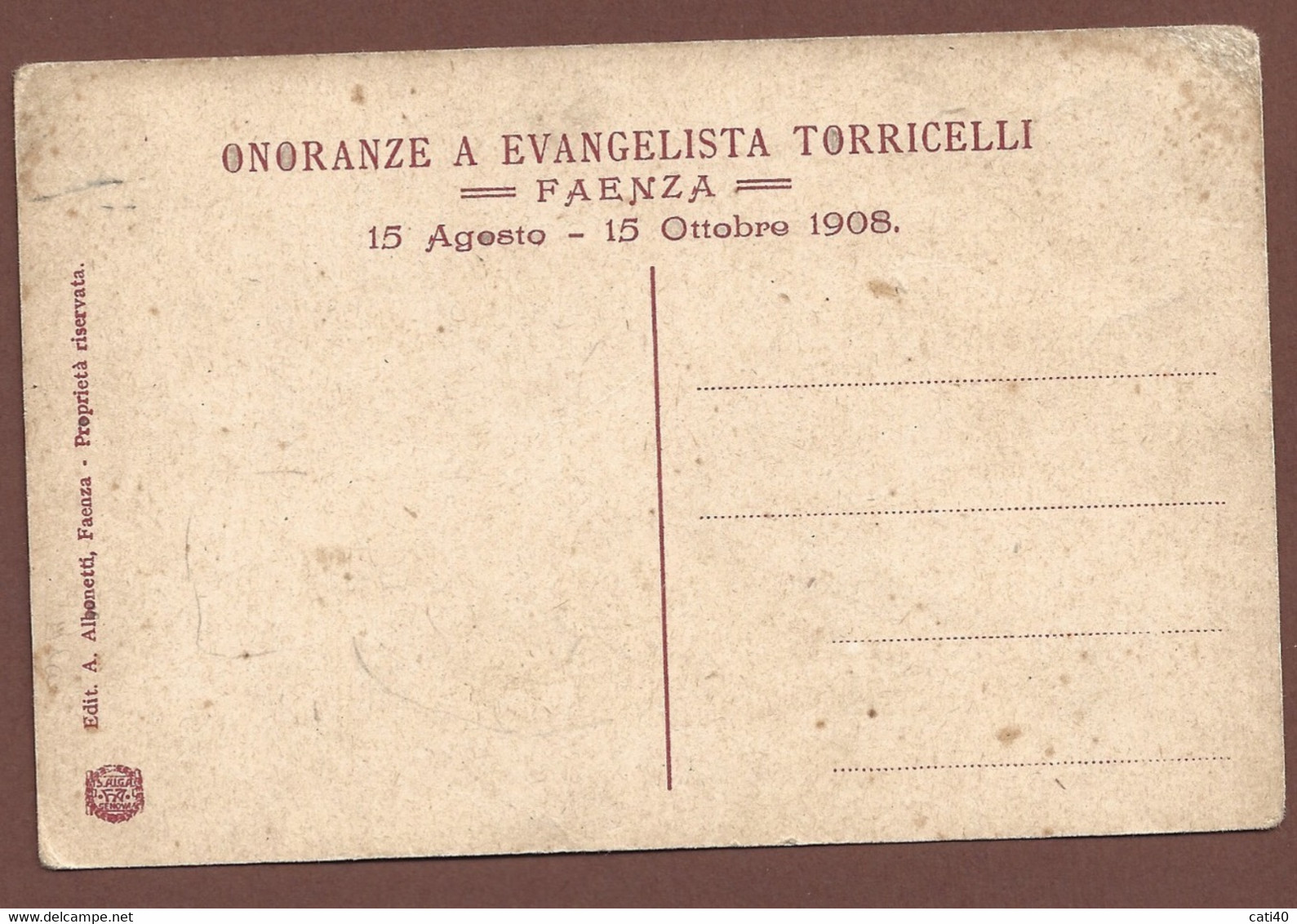 FAENZA - ONORANZE A EVANGELISTA TORRICELLI - AGOSTO - OTTOBRE 1908 - Faenza