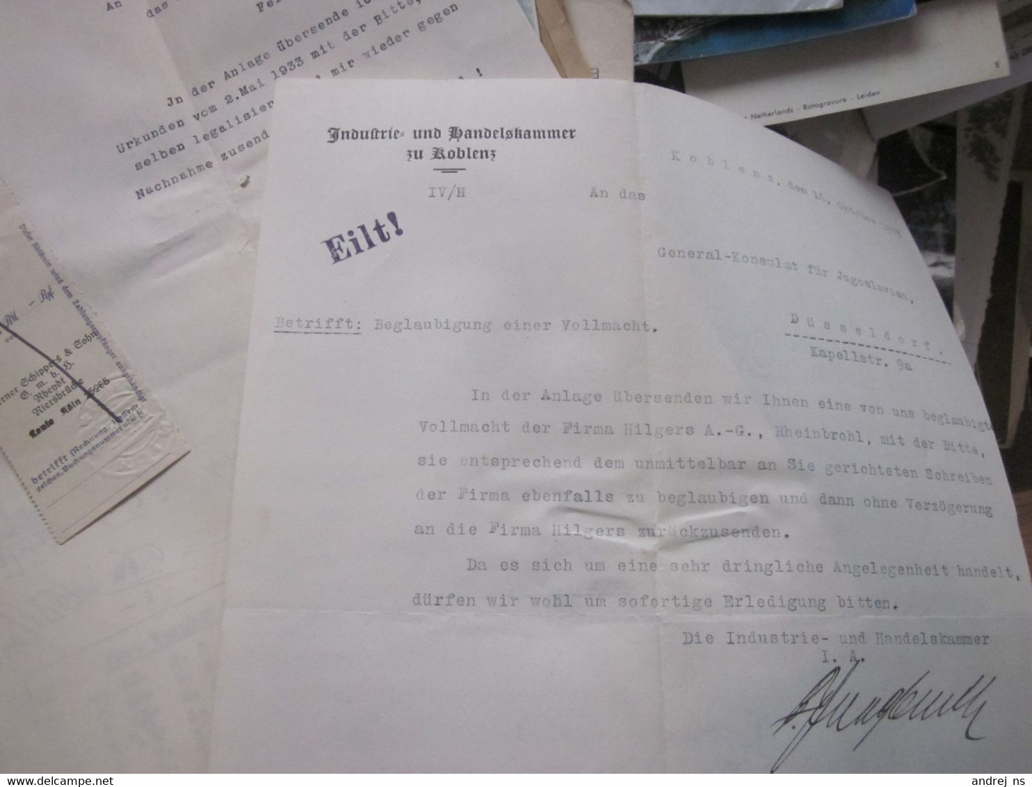 Industrie Und Handelskammer Zu Konlenz 1933 Signatures - 1900 – 1949