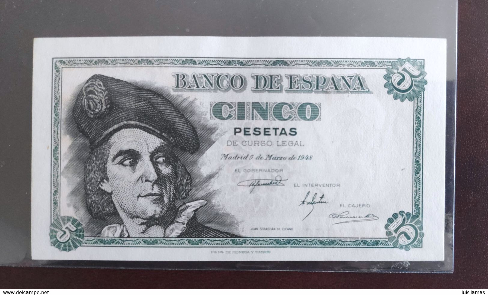 España 1948 Billete 5 Pesetas, Elcano. - 5 Pesetas