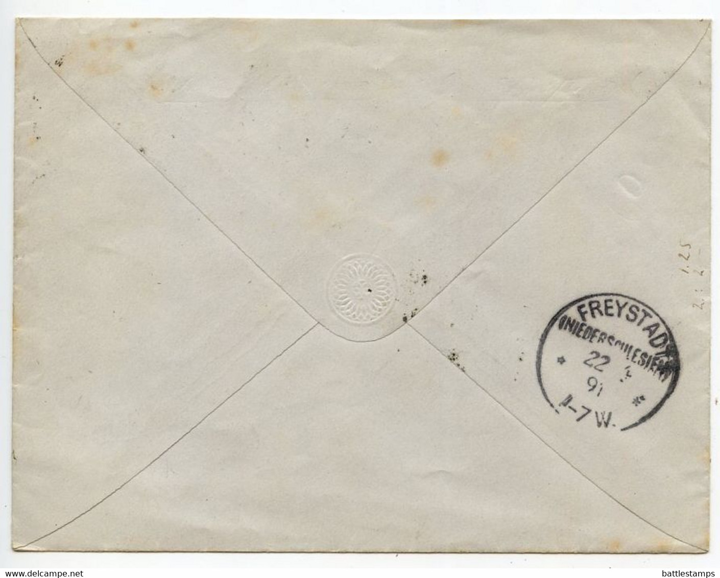 Germany 1891 10pf Imperial Eagle Postal Envelope; Hamburg To Freystadt - Covers