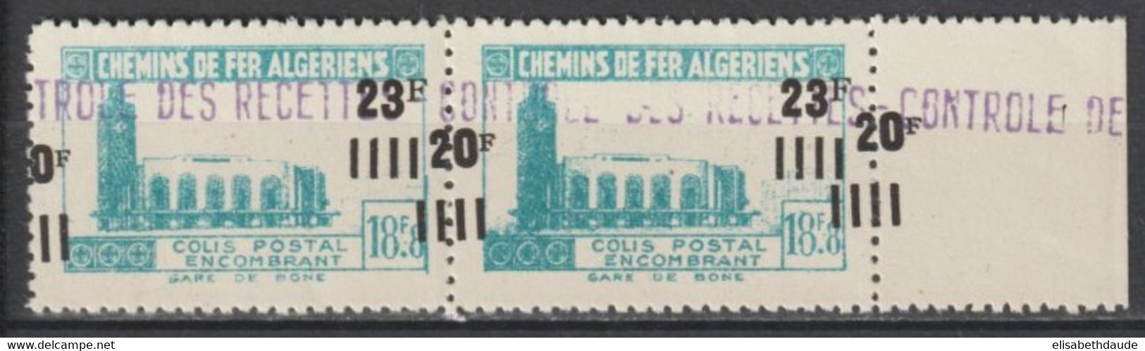 1947 - ALGERIE - COLIS POSTAUX - SPECTACULAIRE VARIETE SURCHARGE à CHEVAL ! PAIRE ** MNH - Paquetes Postales