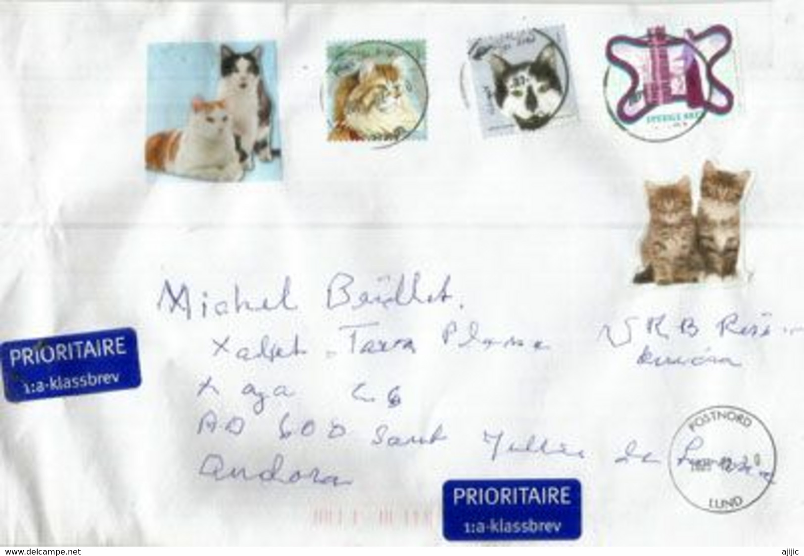 Cats On Letter From Postnord. Lund (Sweden)  Sent To Andorra (Principality)  2023 - Briefe U. Dokumente