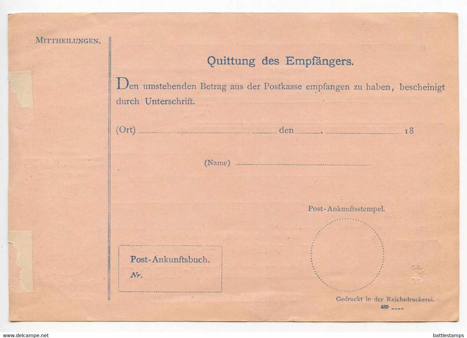 Germany 1880's Mint 20pf Imperial Eagle Postal Order / Postanweisung - Other & Unclassified