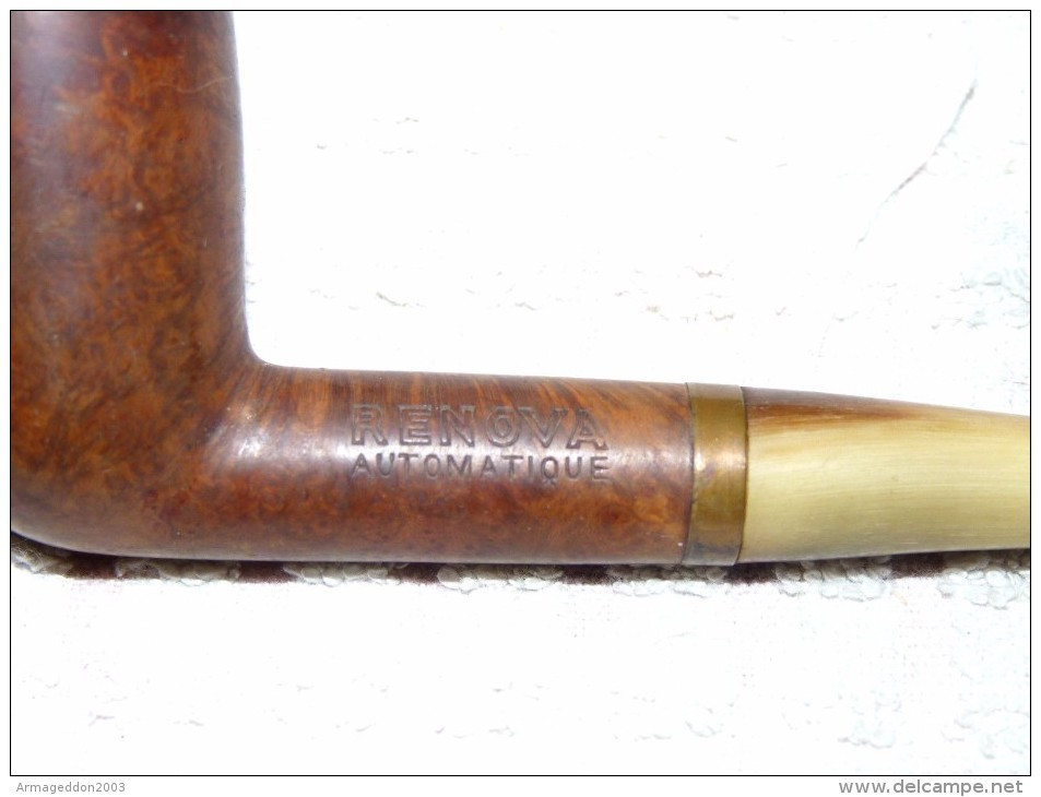 VINTAGE ANCIEN PIPE RACINE DE BRUYÈRE GARANTI BMF RENOVA AUTOMATIQUE - Pijpen In Bruyèrehout