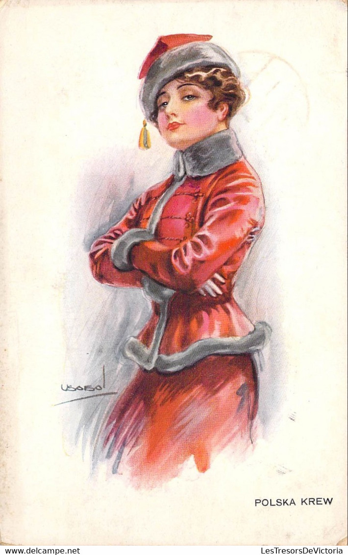 Illustrateur - Usabal - Polska Krew - Femme En Habit Rouge - Edit. Erkal - Carte Postale Ancienne - Usabal