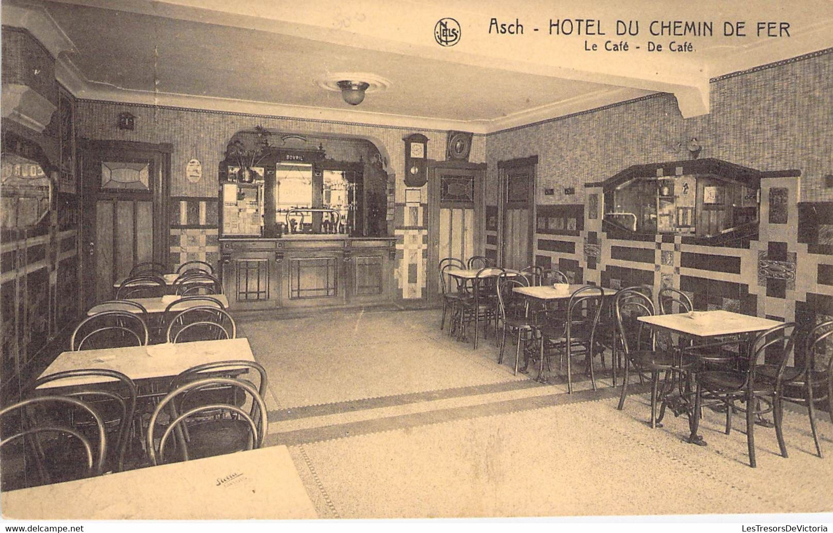 Belgique - Asch - Hotel Du Chemin De Fer - Le Café - Edit. J. Mardaga - Griffe Linéaire - Carte Postale Ancienne - As
