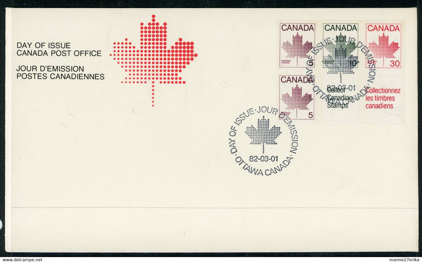 Canada FDC 1982 "Booklet Pane" - Brieven En Documenten