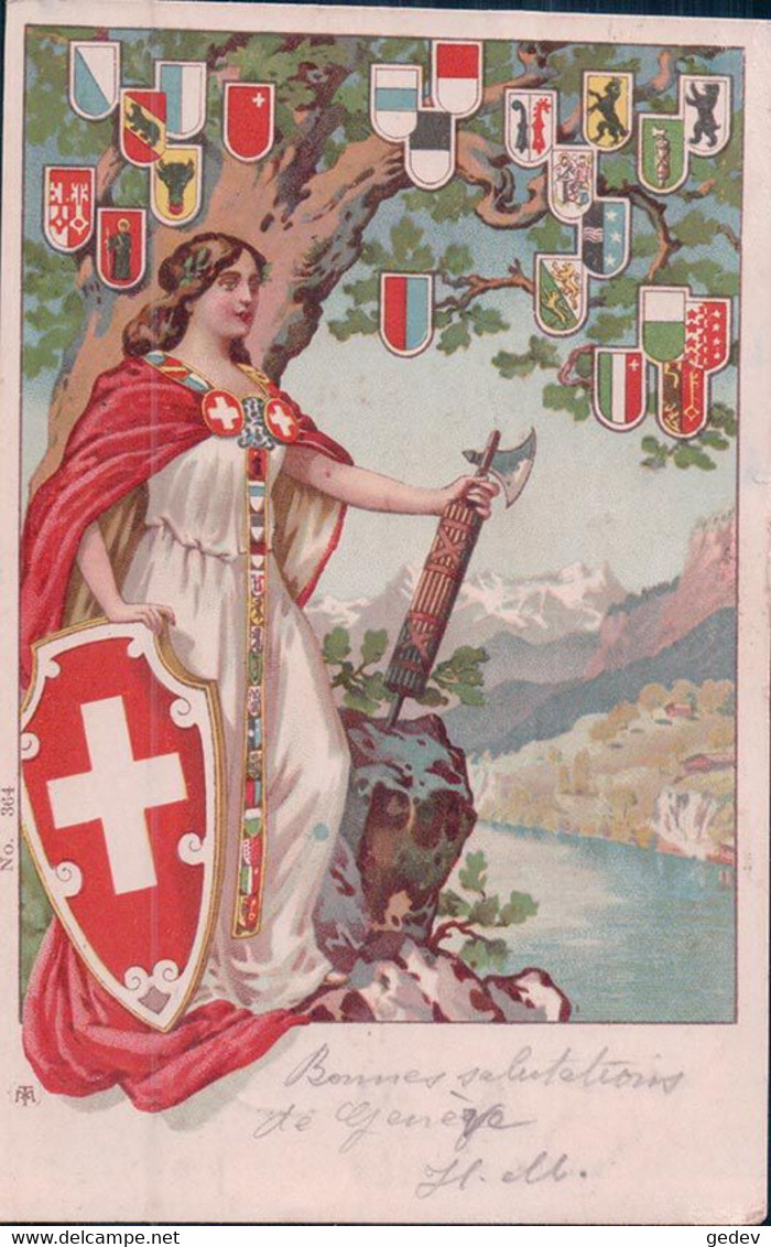 Helvetia Et Armoiries De La Suisse Et Des Cantons, Litho (364) - St. Anton