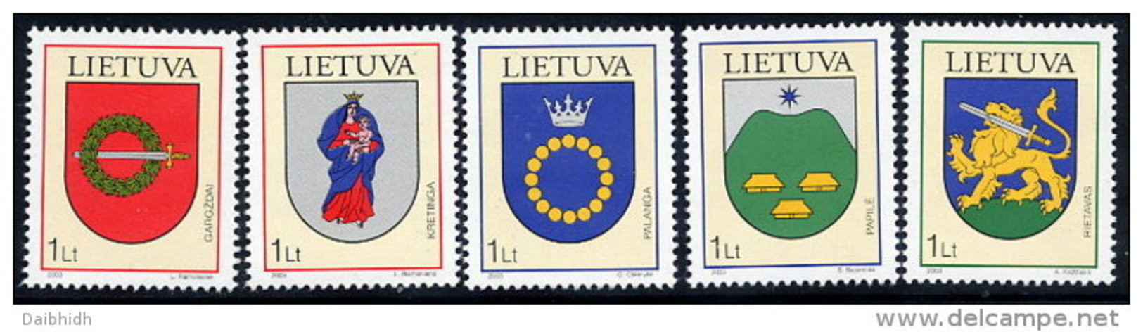 LITHUANIA 2003  Town Arms Set Of 5 MNH / **.  Michel 809-13 - Lithuania