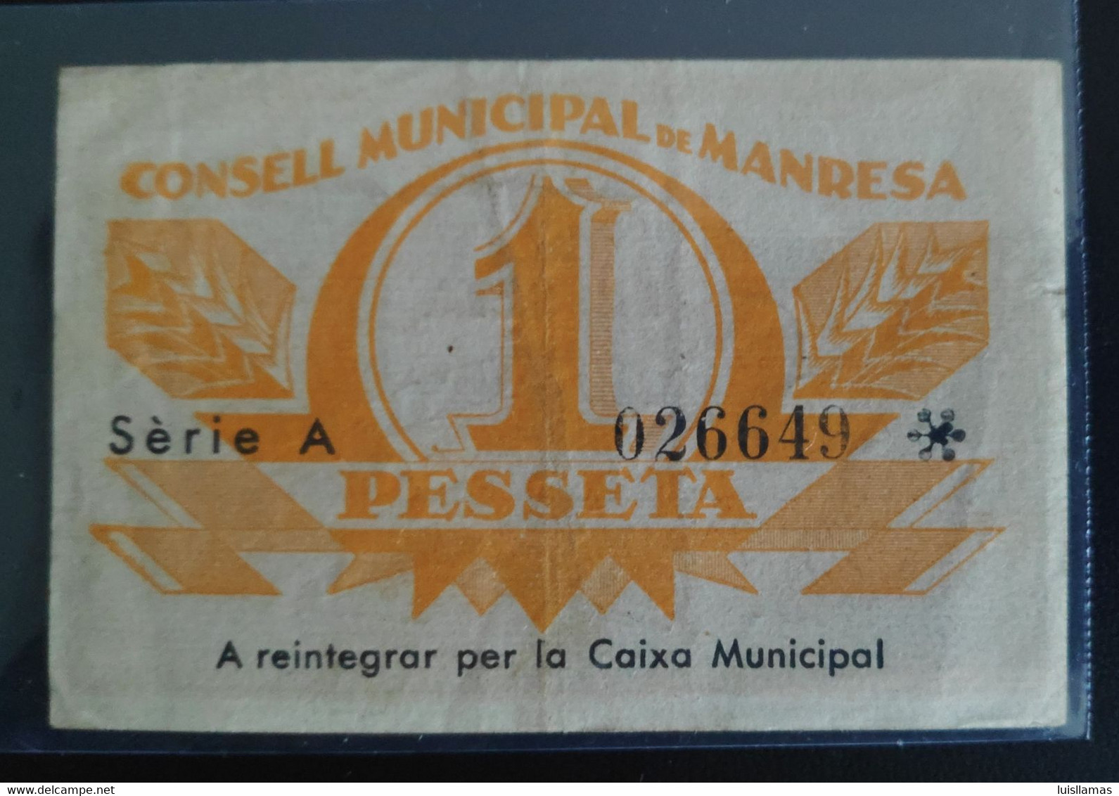 España 1937 República, Billete Local De Manresa 1 Peseta. - 5 Peseten