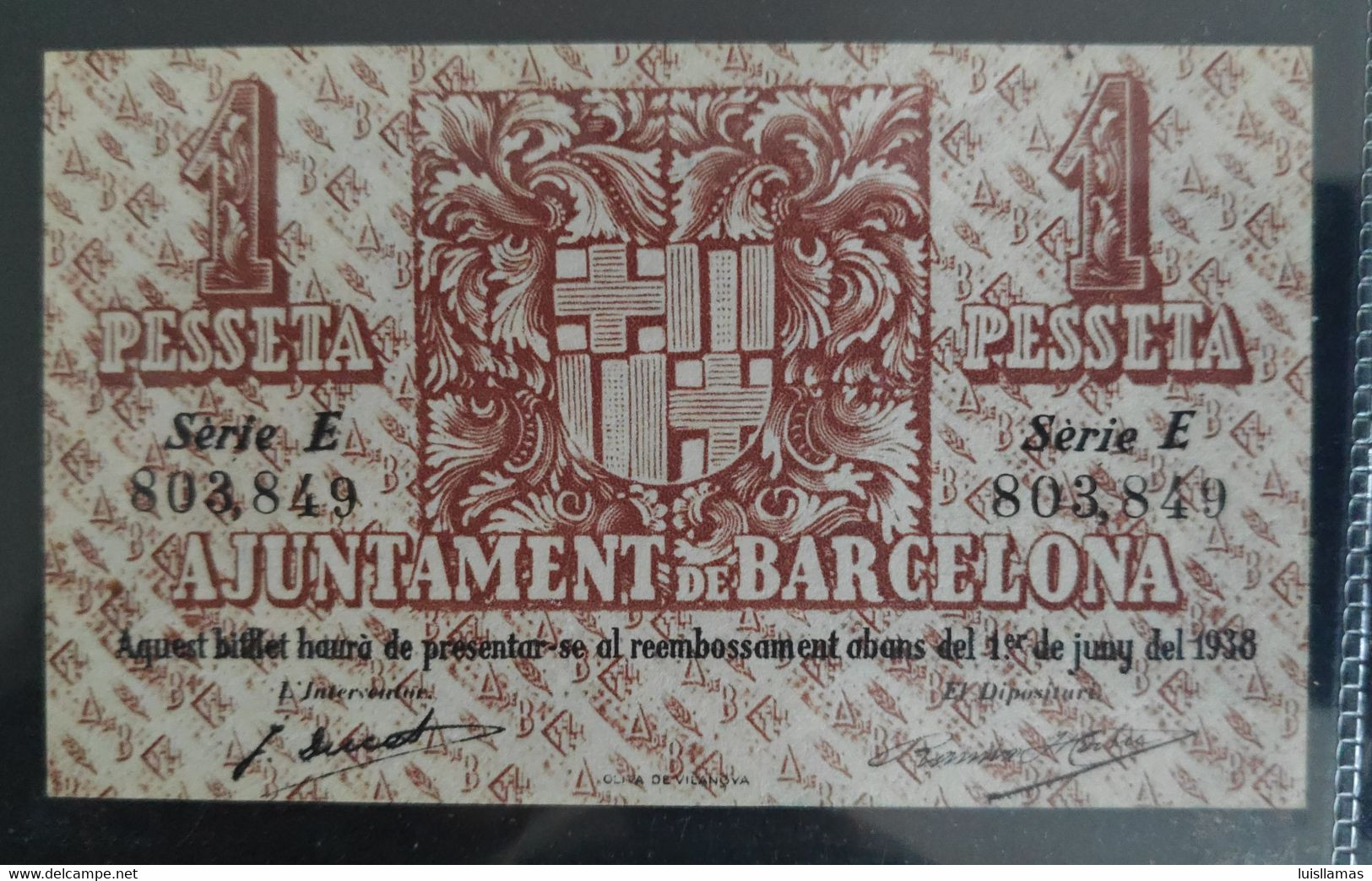 España 1937 República, Billete Local De Barcelona, 1 Peseta. - 5 Peseten