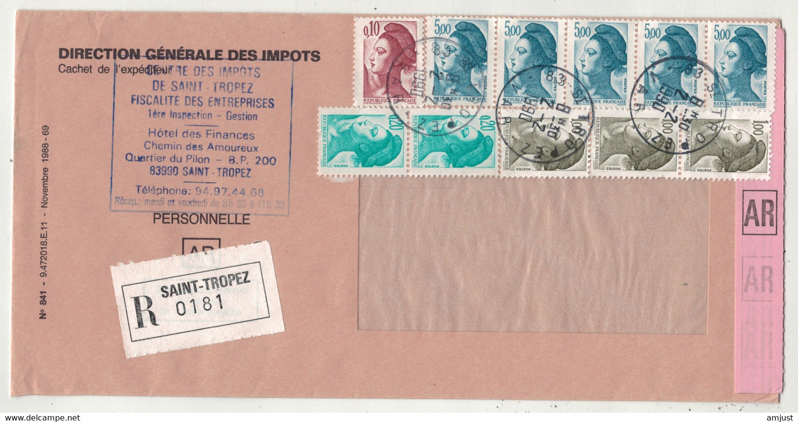 France // Lettre Recommandée Au Départ De Saint-Tropez Le 2.02.1990 - Storia Postale