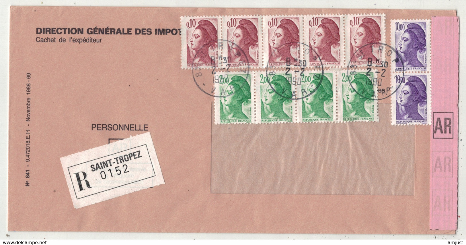 France // Lettre Recommandée Au Départ De Saint-Tropez Le 2.02.1990 - Briefe U. Dokumente