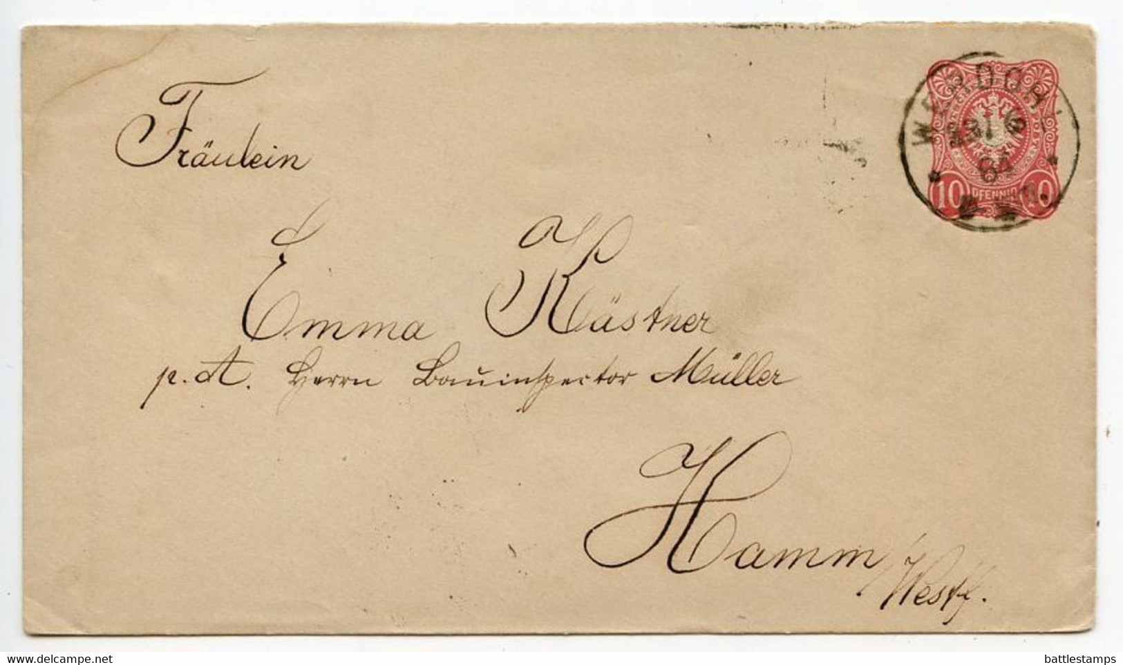 Germany 1884 10pf Imperial Eagle Postal Envelope; Werdohl To Hamm - Sobres