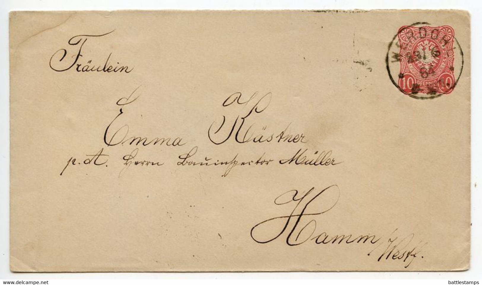 Germany 1884 10pf Imperial Eagle Postal Envelope; Werdohl To Hamm - Enveloppes