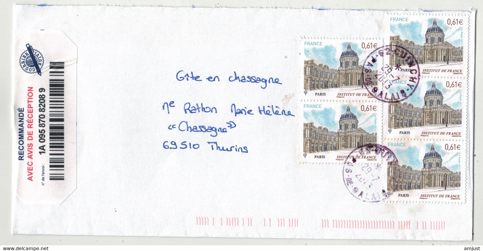 France // Lettre Recommandée Au Départ De Cuin Pour Thurins Le 29.07.2013 - Cartas & Documentos