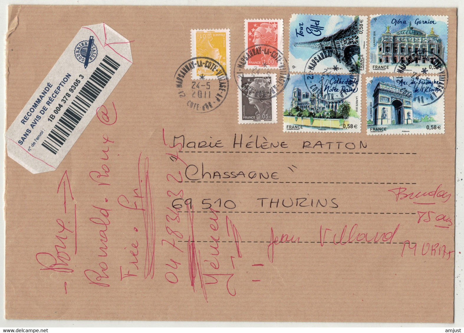 France // Lettre Recommandée Pour Thurins Le 24.05.2011 - Lettres & Documents