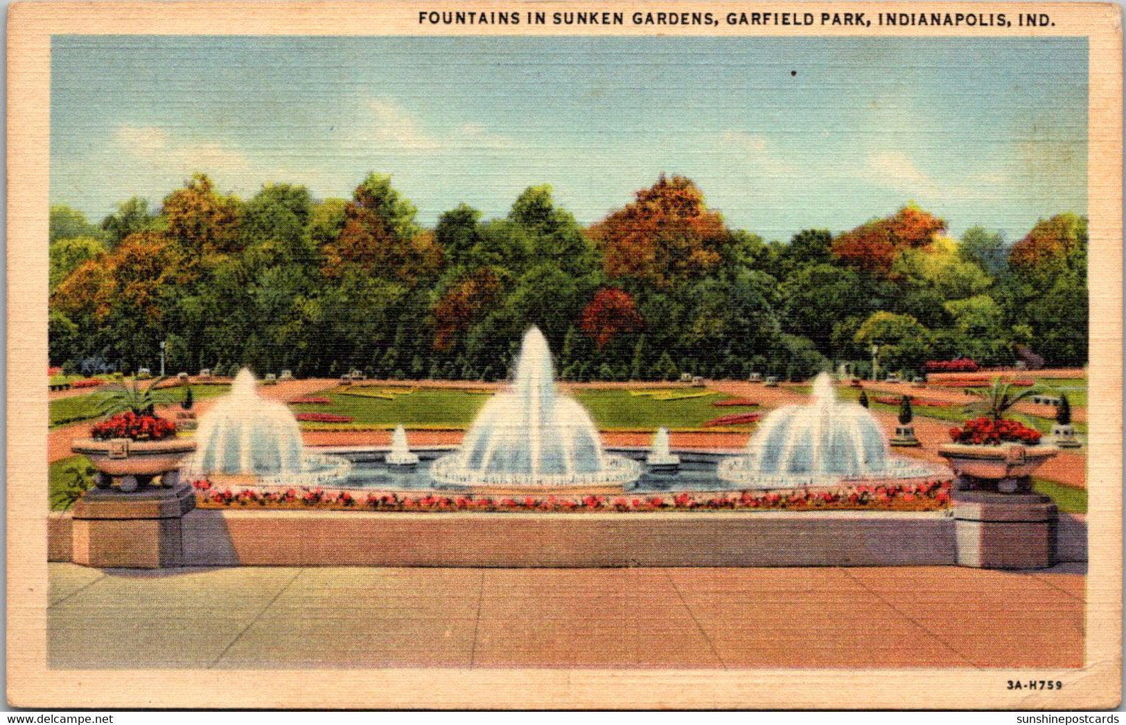 Indian Indianapolis Garfield Park Fountains In Sunken Gardens Curteich - Indianapolis