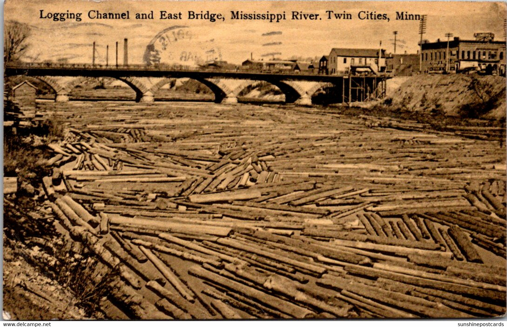 Minnesota Twin Cities Mississippi River Logging Channel And East Bridge 1910 - St Paul