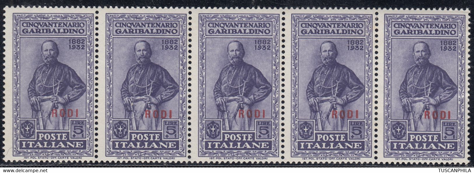 1932 Giuseppe Garibaldi 5 Val. Sass. 29 MNH** Cv 350 - Egée (Rodi)