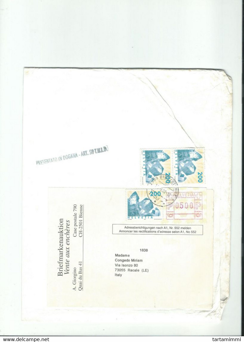 PARTIAL OF BIG COVER 2002 SWISS SWITZERLAND MINERAL HELVETIA ROCHE BASEL TO ITALY - Autres & Non Classés